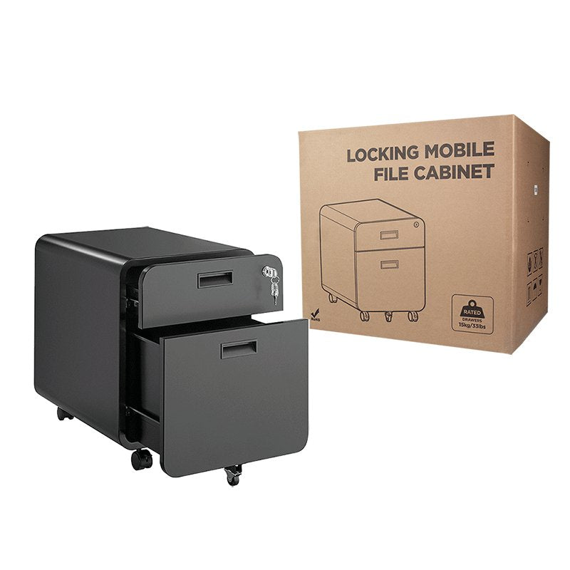 Mobile File Cabinet, 2-Drawer, W Lock, Negro