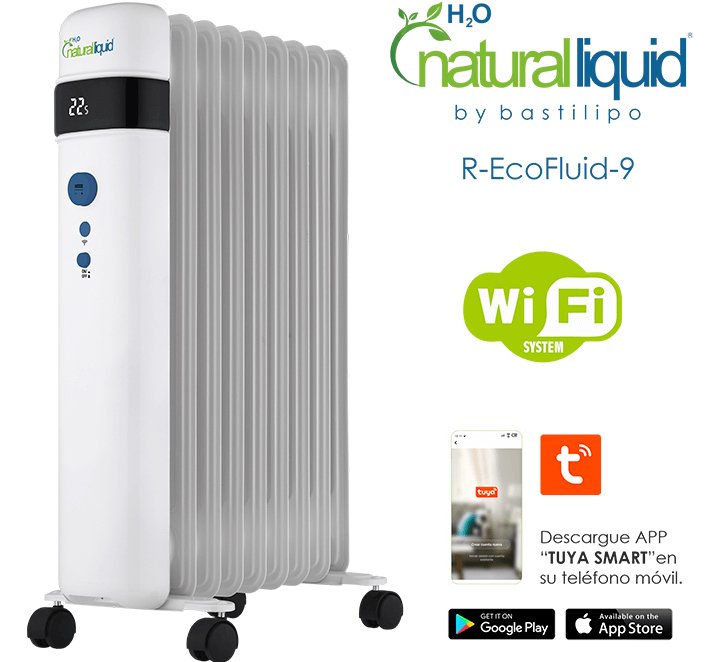 R-Ecofluid-9, Radiador Ecológico Con H2o Natural Liquid, Extra Bajo Consumo, 0,82 Kwh, 9 Elementos, Wifi, Pantalla Digital, Control De Temperatura Electronico.