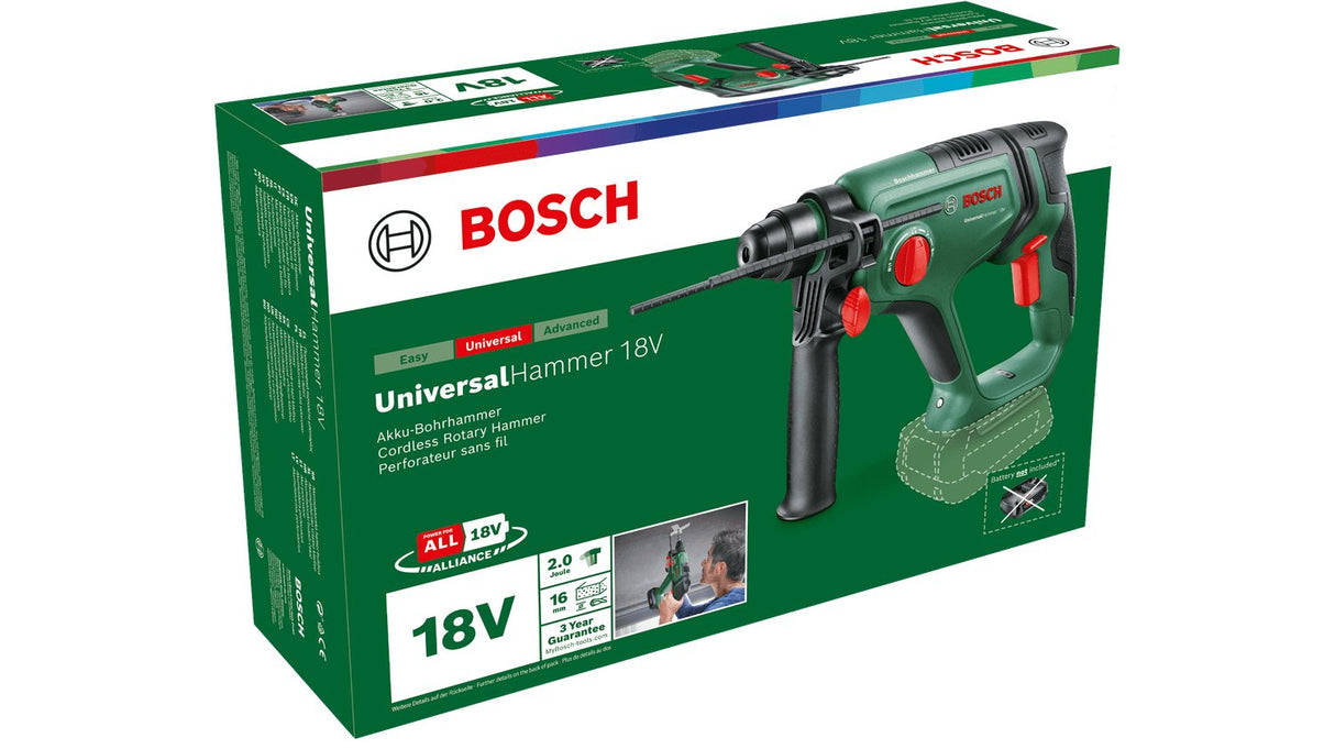 Taladro Percutor Inalámbrico Bosch Universalhammer 18v Baretool (Verde/Negro, Sin Batería Ni Cargador, Power For All Alliance) 06039d6000