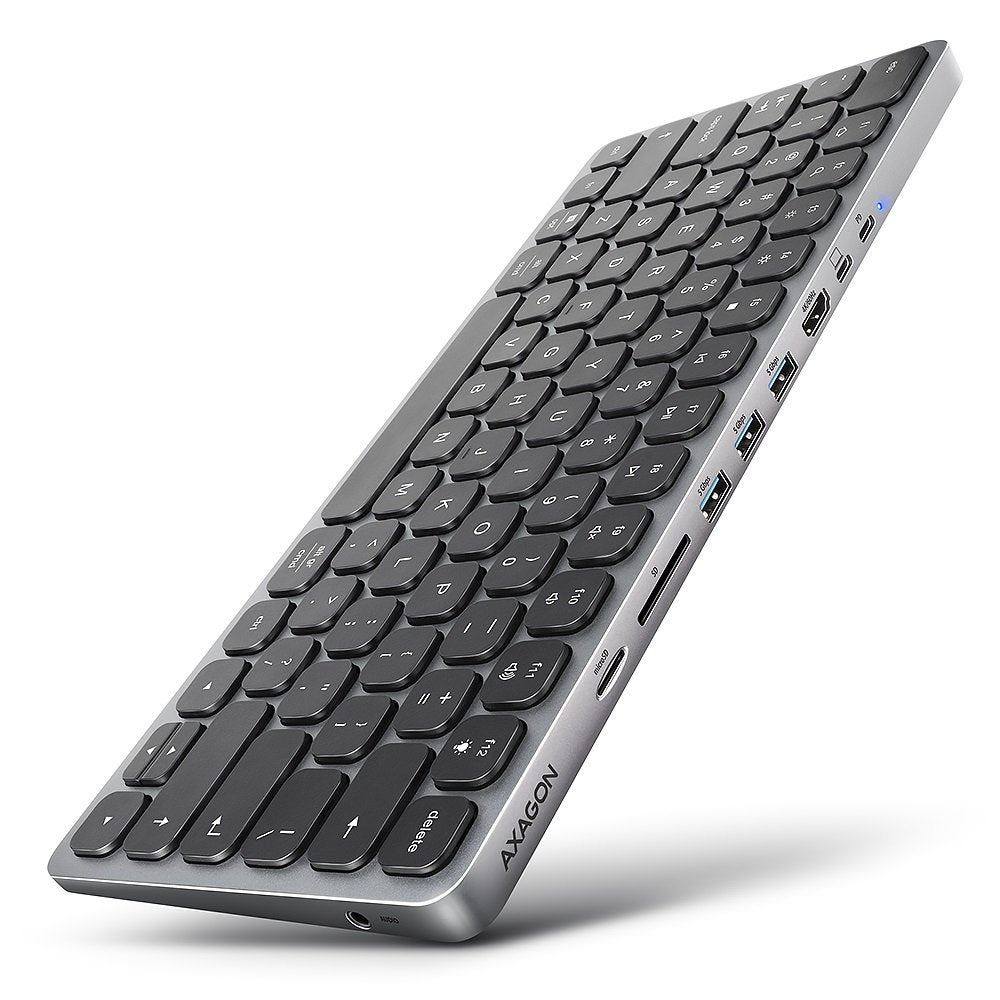 Teclado Ingles Axagon Hmc-Kb-Us Usb-C 5gbps Con Hub, Microsd/Sd, 3x Usb-A, Hdmi 4k/60hz, Pd 100w, Audio, Ee.Uu.