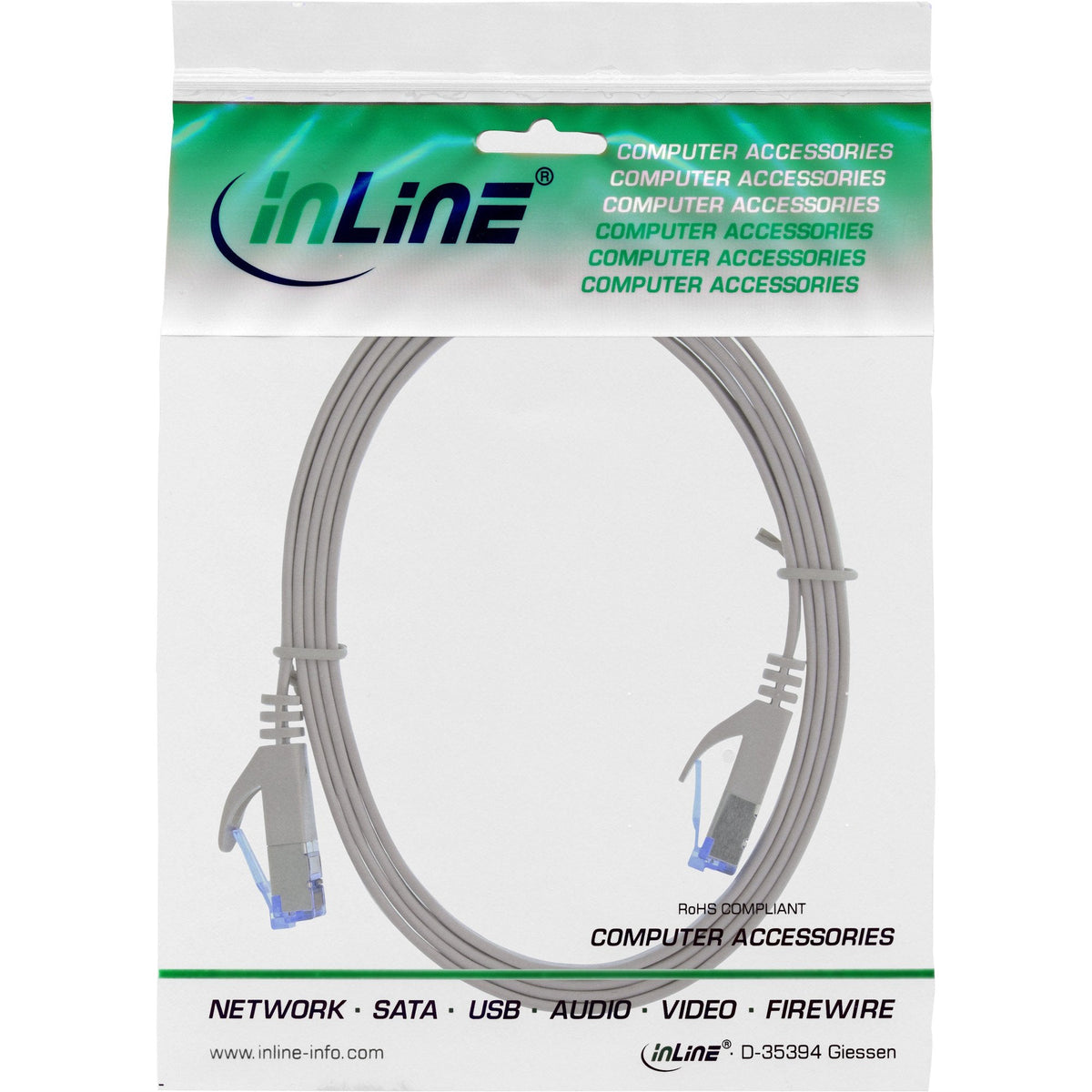 Cable De Red Plano Inline, U/Ftp, Cat.6a, Gris, 2 M