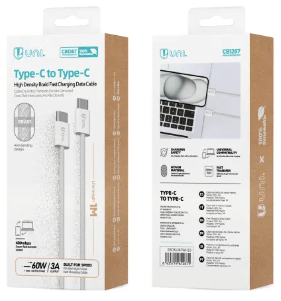 Cable Uni Usb Tipo(C) A Usb Tipo(C) 60w 3a