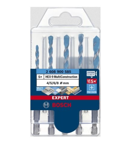 Bosch Expert Hex-9 Juego De Brocas Multiconstruction, 5 Piezas (Ø4 / 5 / 6 / 8mm)