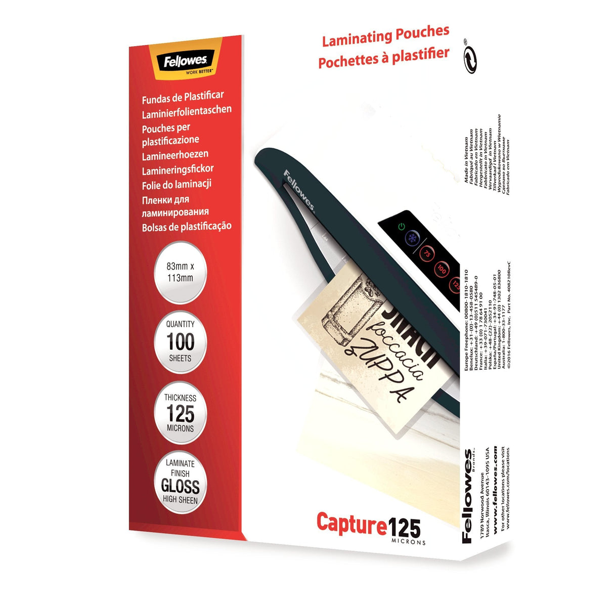 Fellowes Pack De 100 Fundas Para Plastificar Tarjetas 83 X 113cm - 125 Micras - Alta Calidad - Transparente
