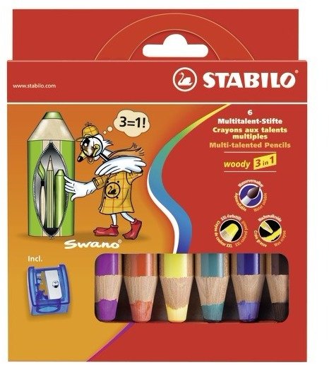 Stabilo Lápices De Colores Woody 3 En 1 + Sacapuntas Surtidos Estuche De 6