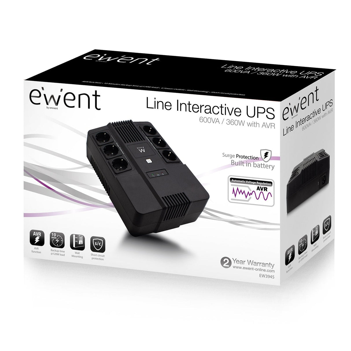 Ewent Ups 600va Line Interactive With Avr, 6 X Cee7/3 Port Line Interactive, 600 Va, 360 W, Avr, 6x Type F (Cee7/3)