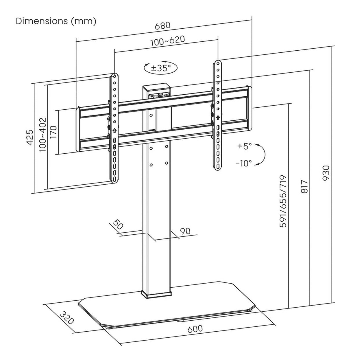 Aisens Soporte De Mesa Eco Giratorio E Inclinable Para Monitor/Tv 60kg De 43-86, Negro