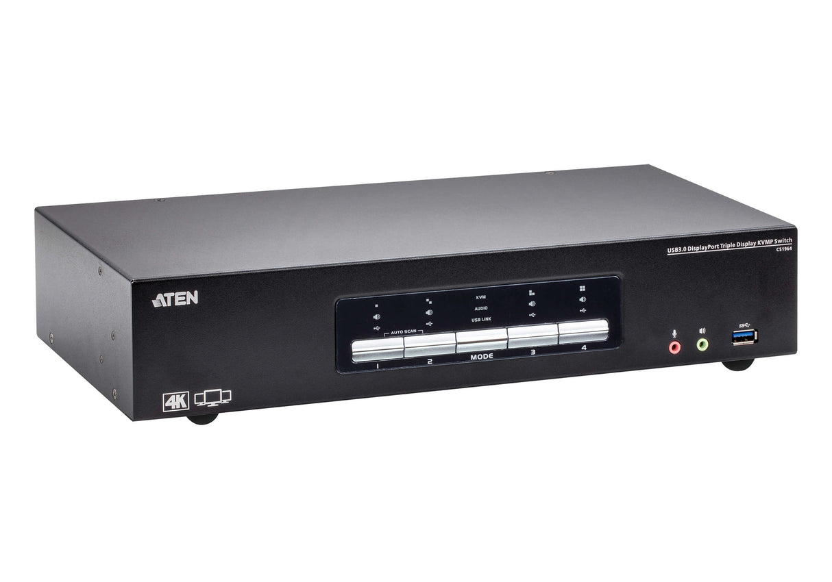 Aten Cs1964 4 Puertos Usb 3.0 4k Displayport Triple Pantalla Kvmp, Conmutador Kvm Cs1964