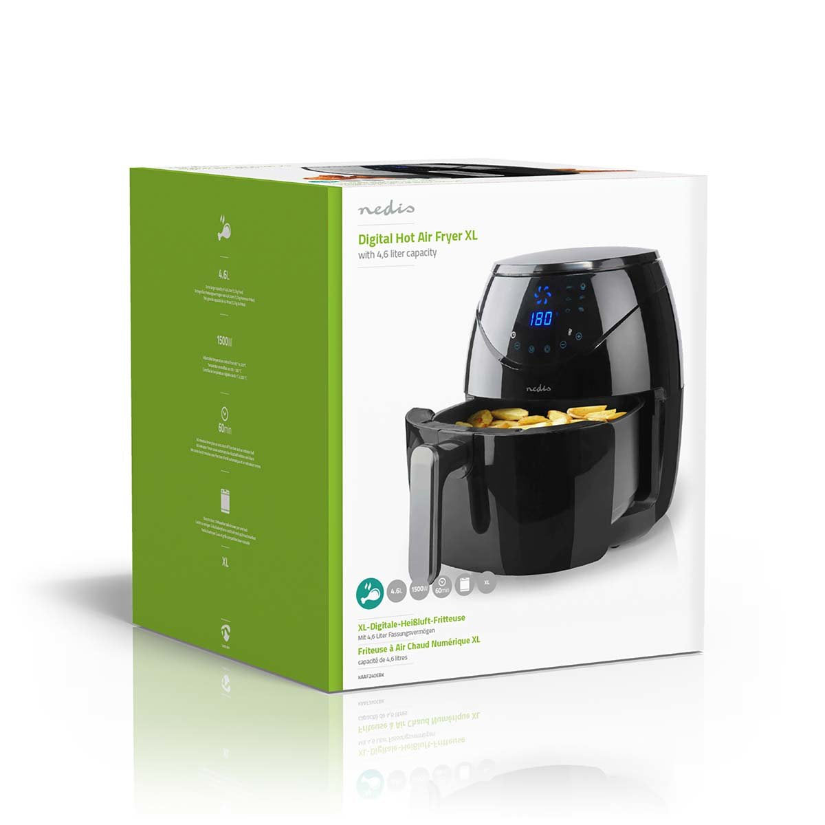 Nedis Freidora De Aire Caliente 4.6 L Minutero: 60 Min Digital Negro