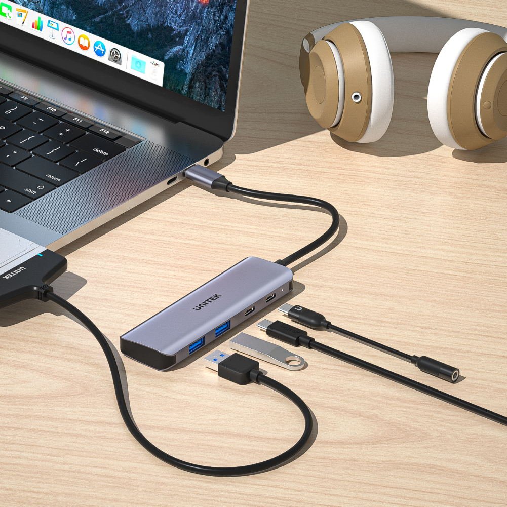 EAN 4894160048042 - UNITEK uHUB Q4 USB 3.2 Gen 1 (3.1 Gen 1) Type-C 5000 Mbit/s Gris imagen 5
