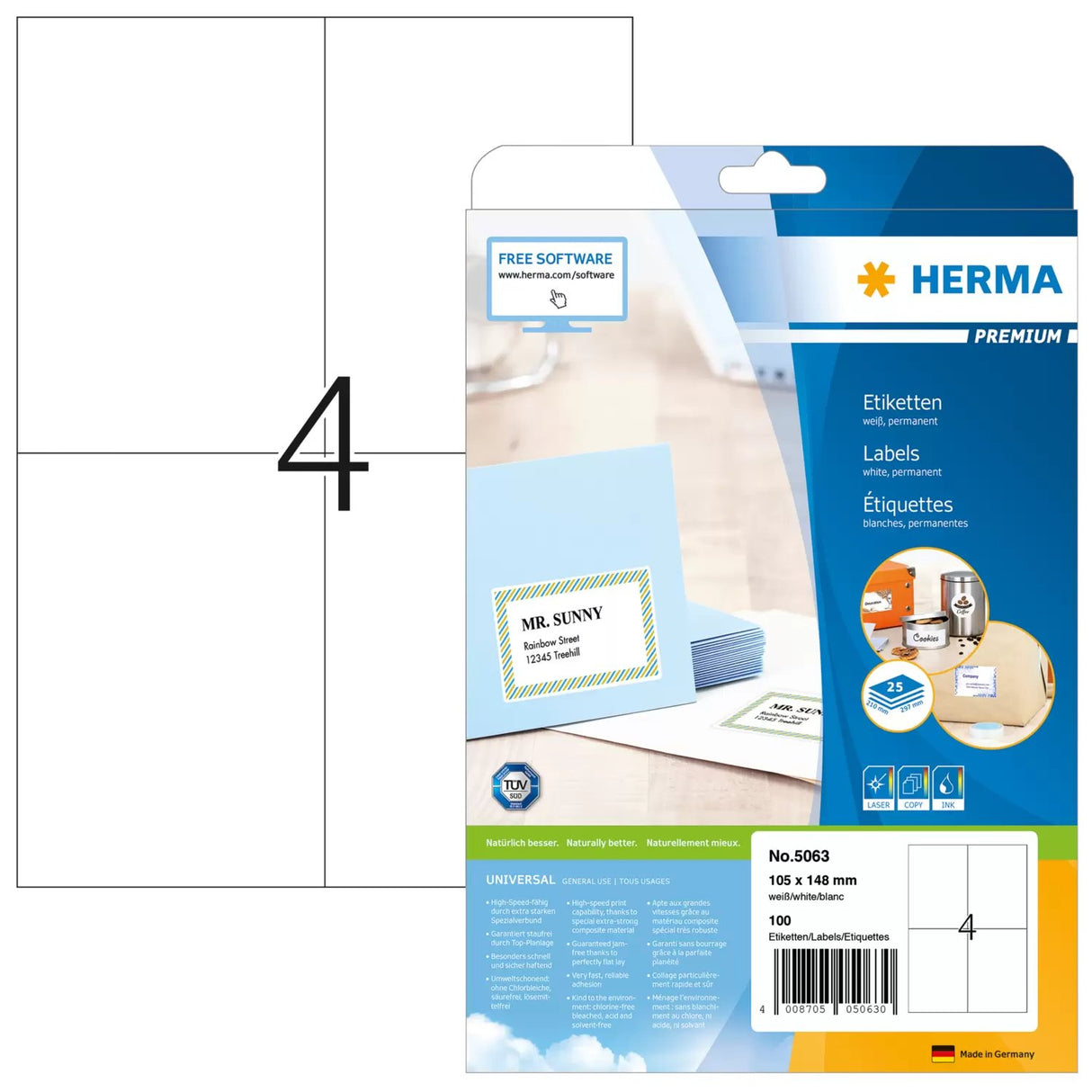 EAN 4008705050630 - HERMA 5063 etiqueta de impresora Blanco Etiqueta para impresora autoadhesiva imagen 1