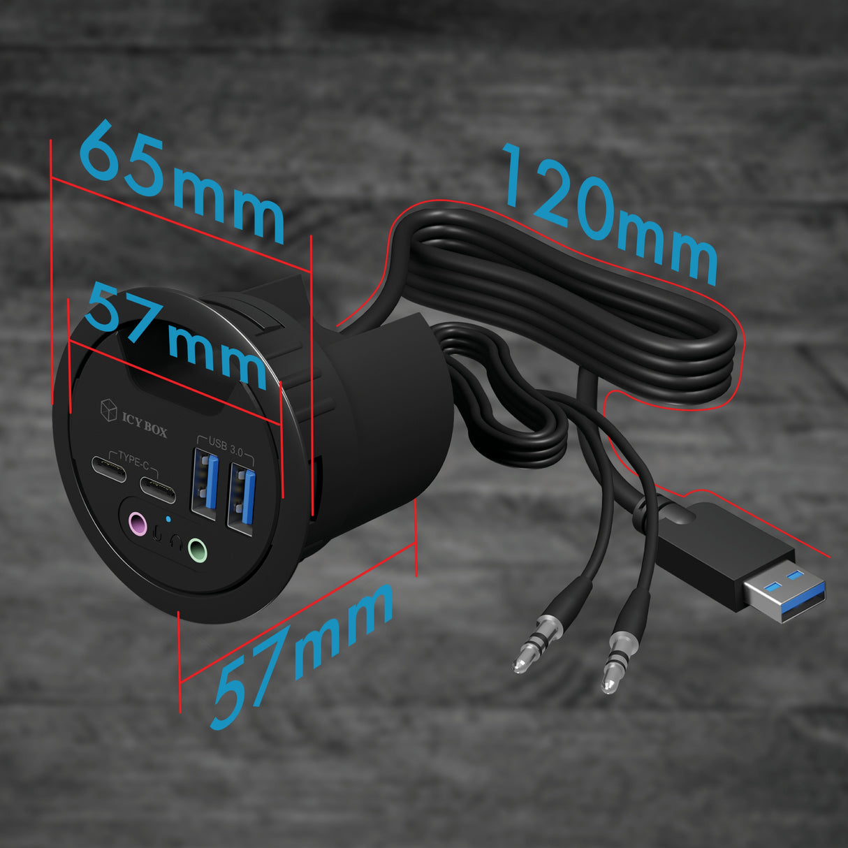 Icy Box Usb3.0 Hub Tipo-C / -A / Audio Icy Box Ib-Hub1403b, 120 Cm De Longitud Del Cable