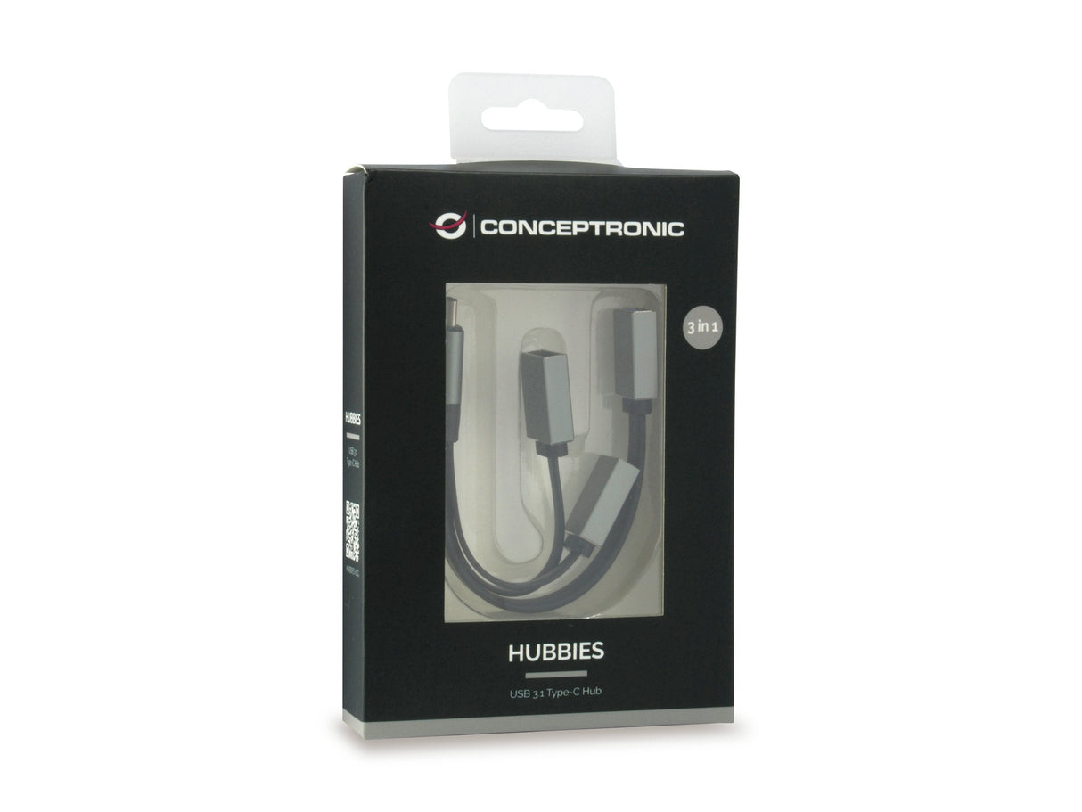 Conceptronic Hub Usb-C 3 Puertos 2x Usb 2.0 1x Usb3.0 Gris Hubbies01g