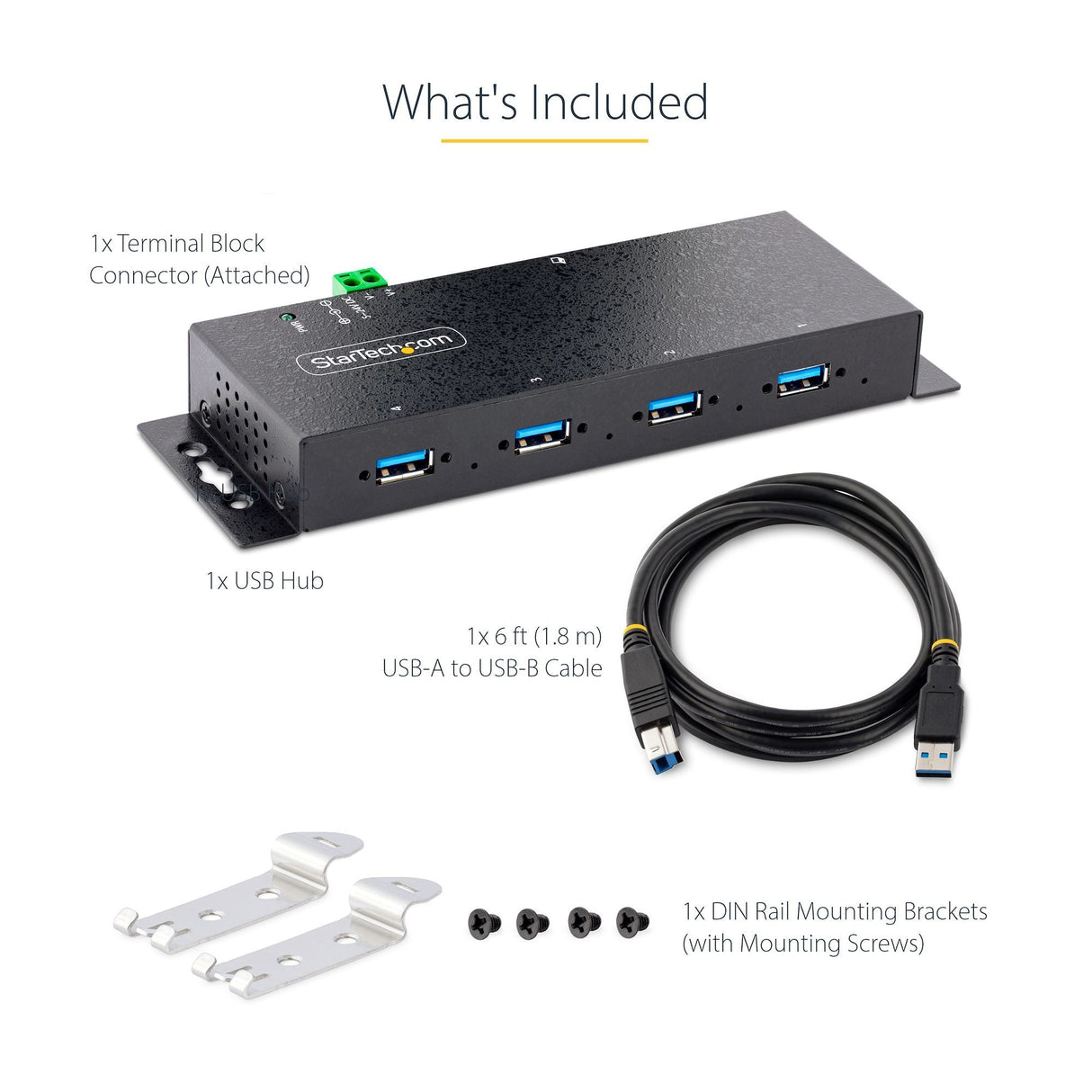 Startech Hub Industrial Usb 3.0 De 5gbps De 4 Puertos - Concentrador Usb Con Protección De Picos Y Descargas Esd - Ladrón Usb-A De Montaje En Pared/Escritorio/Din