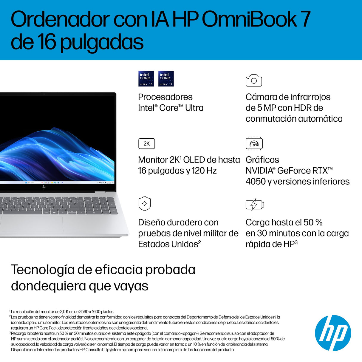 EAN 0199251120503 - HP OmniBook 7 AI 16-ay0004ns Intel Core Ultra 7 255H Portátil 40,6 cm (16") Pantalla táctil 2K 32 GB DDR5 imagen 11