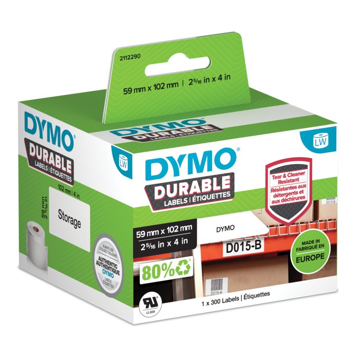Dymo Cinta Adhesiva Durable Labelwriter Labels 102x59mm Negro Sobre Fondo Blanco