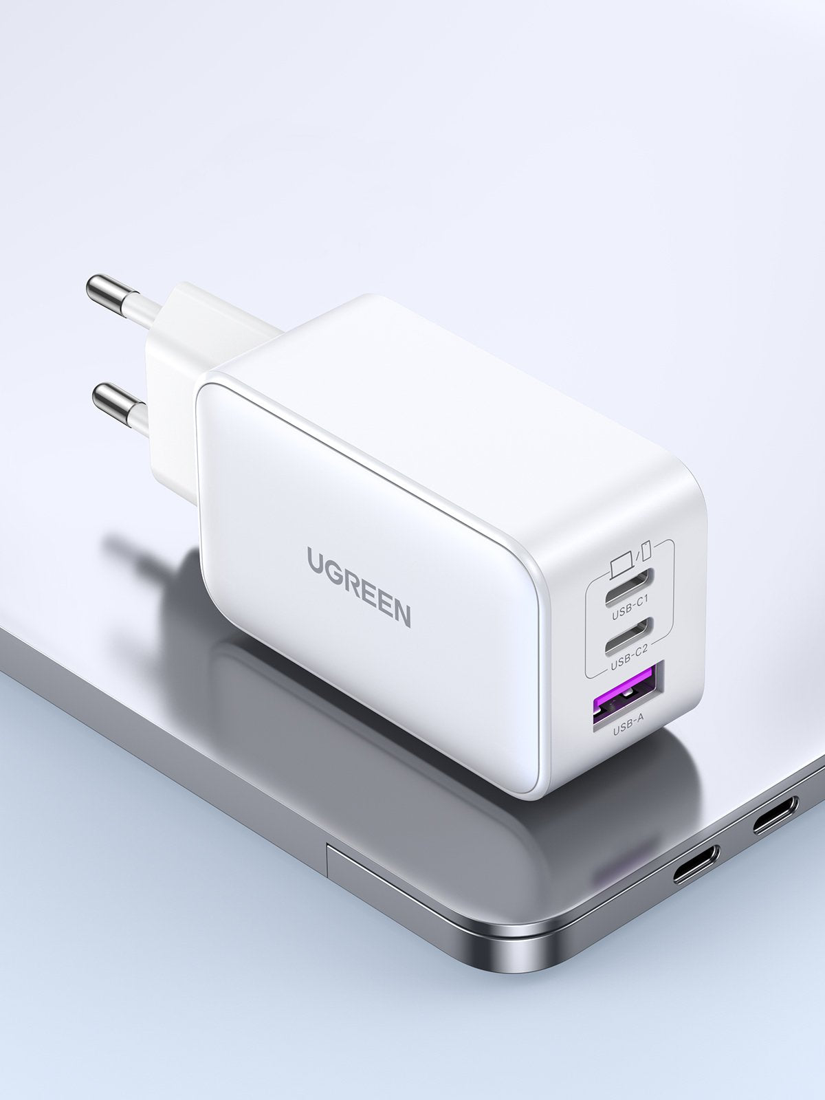 Cargador Rápido Ugreen Nexode Usb-A+2*Usb-C 65w Gan Tech Blanco