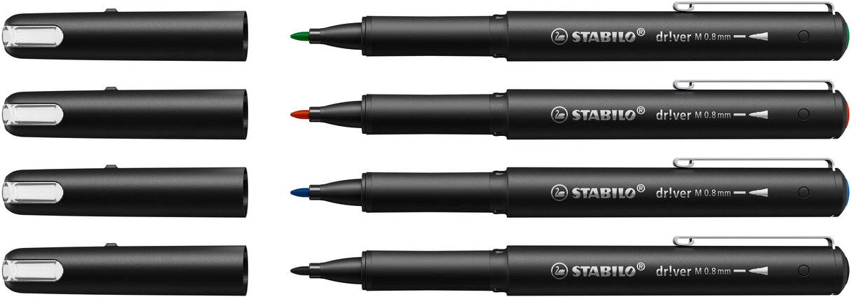 Stabilo Dr!Ver Pack De 4 Rotuladores De Punta Media 0.8mm - Tinta A Prueba De Manchas, Inodora Y Con Base Al Agua -