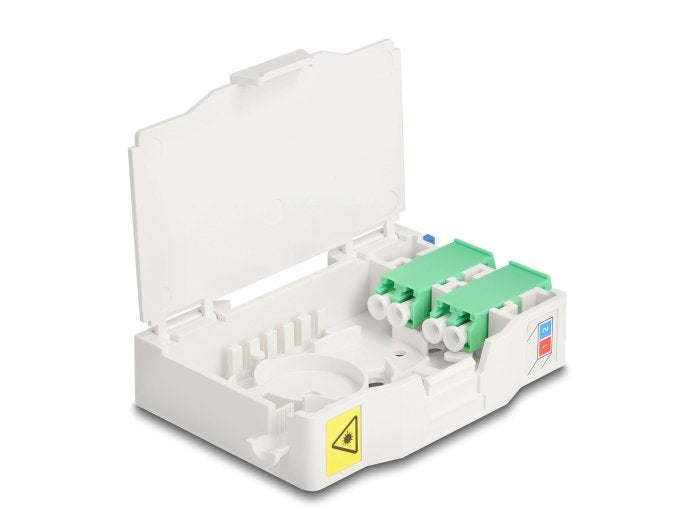 Delock 85936 Caja De Conexión De Fibra Óptica Para Carril Din Con Soporte De Empalme Y 2 X Acoplador Lc Duplex
