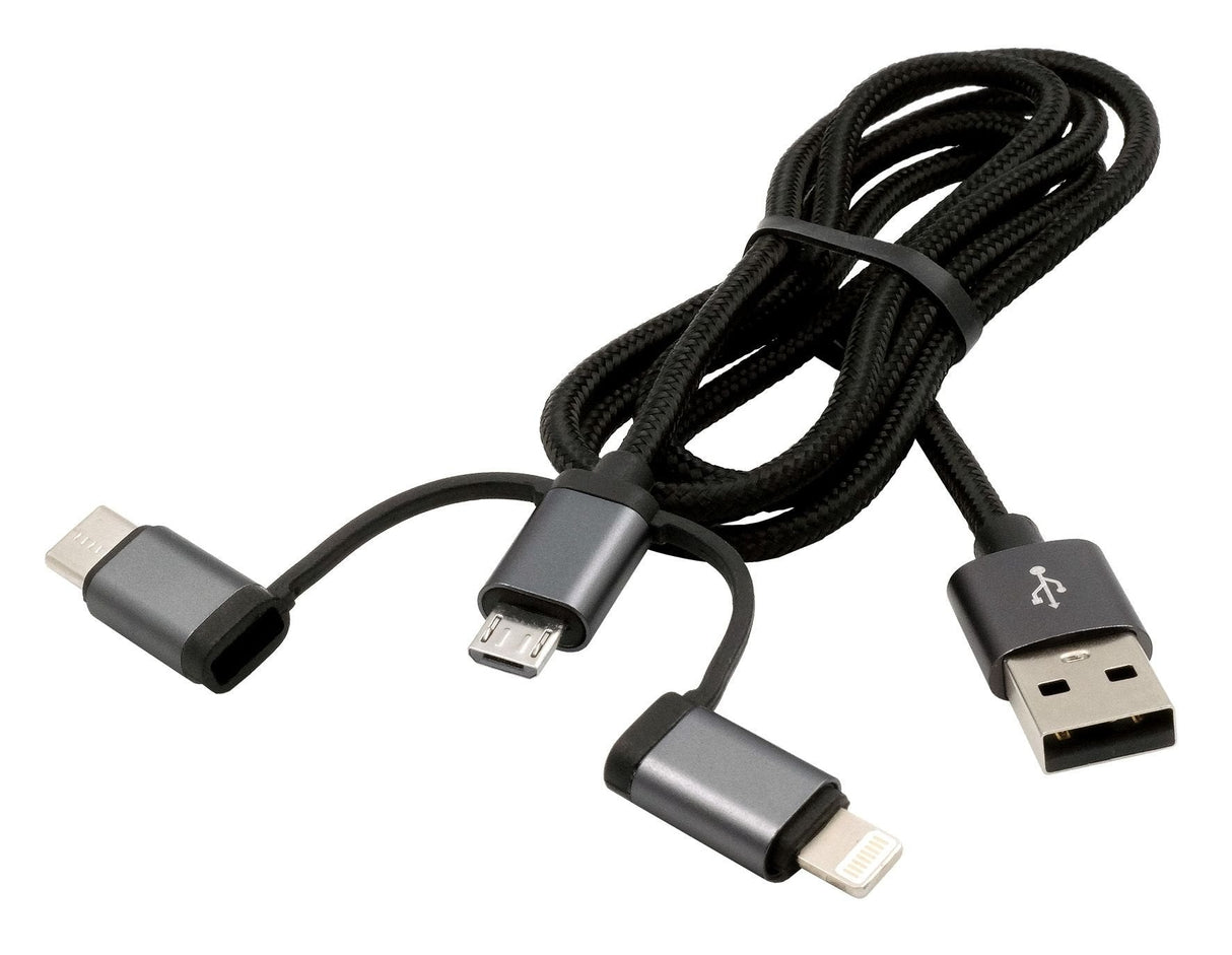 Usb 3-In1 Ladecable Lightning C Micr Negro Umflochtenes Nylon 1m