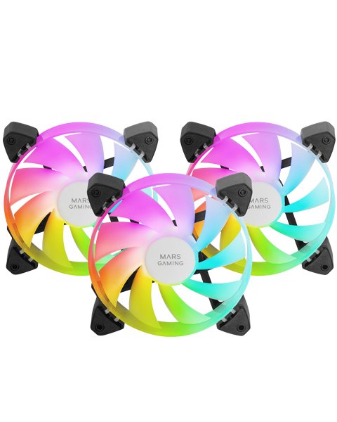 Kit 3 Ventiladores Auxiliar A-Rgb 120mm Mf-3a Negro Mars Gaming 120mm/ Iluminación Argb 360º/ Compatibilidad Total Argb
