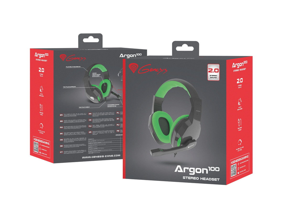 Natec Genesis Argon 100 Auriculares Diadema Negro, Verde