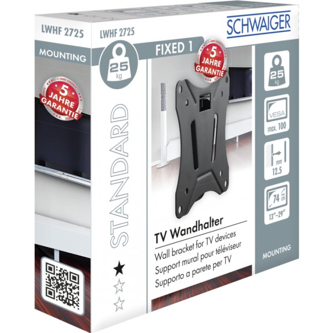 Soporte De Pared Para Tv Schwaiger, 12 "-27", Fijo 1 Máx.25 Kg Negro