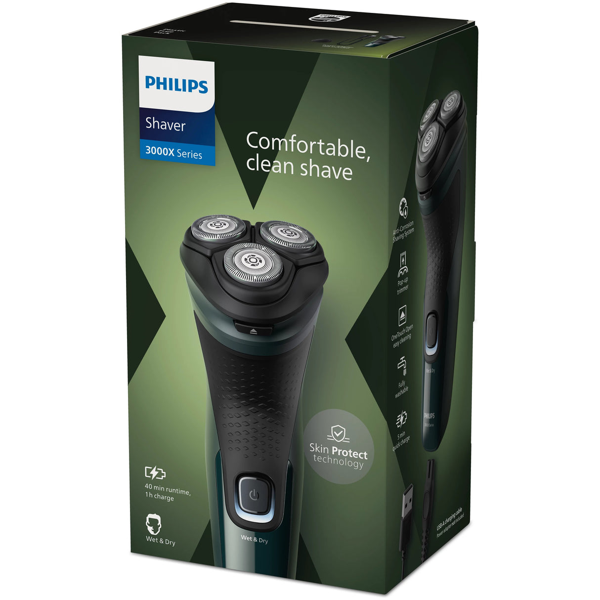 EAN 8720689019040 - Philips X3002/00 afeitadora Máquina de afeitar de rotación Recortadora Negro, Verde imagen 5