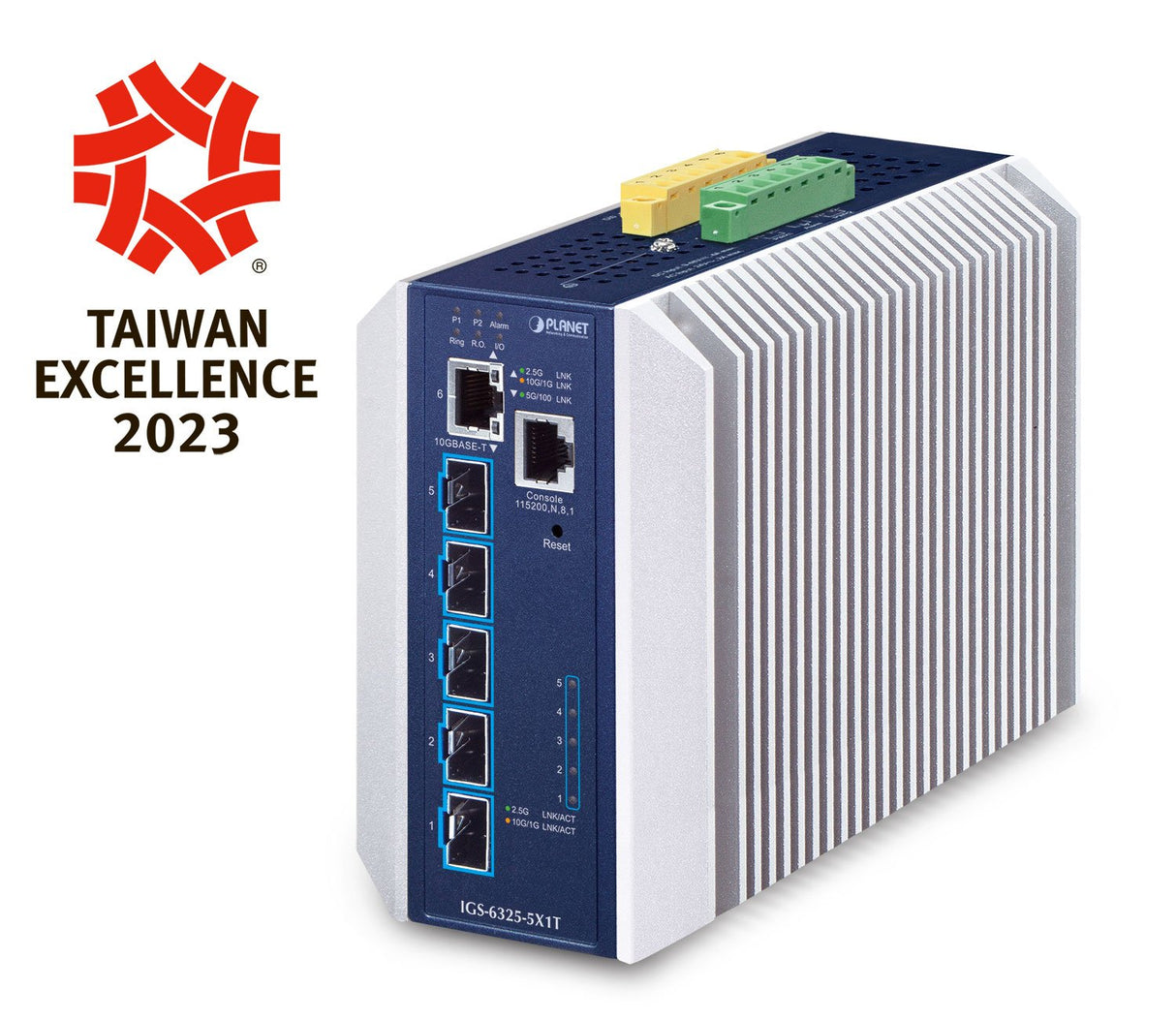EAN 0847690010366 - PLANET Industrial Layer 3 5-Port Gestionado L3 10G Ethernet (100/1000/10000) Aluminio, Azul imagen 1