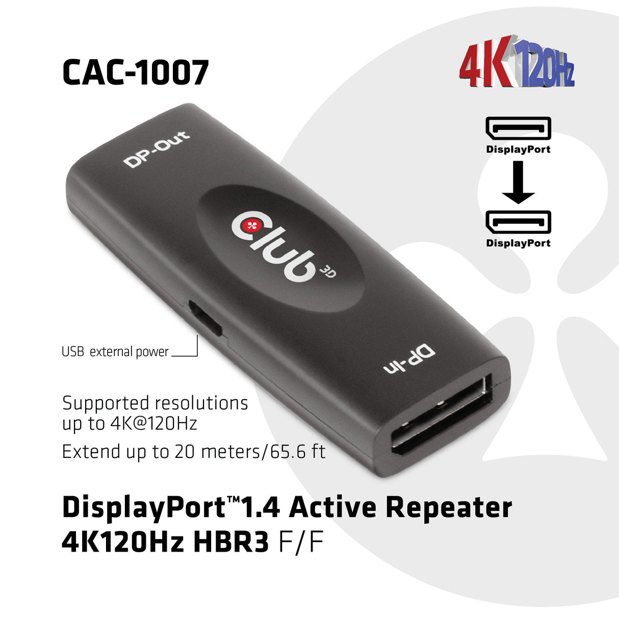 EAN 8719214471590 - CLUB3D DP 1.4 4K120HZ HDR ACTIVE REPEATER F/F displayport Negro imagen 2