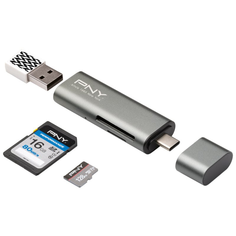 Lector De Tarjetas Externo Pny Usb Tipo-C Microsd / Sd / Conexion Usb A/H R-Tc-Ua-3n1e01-Rb