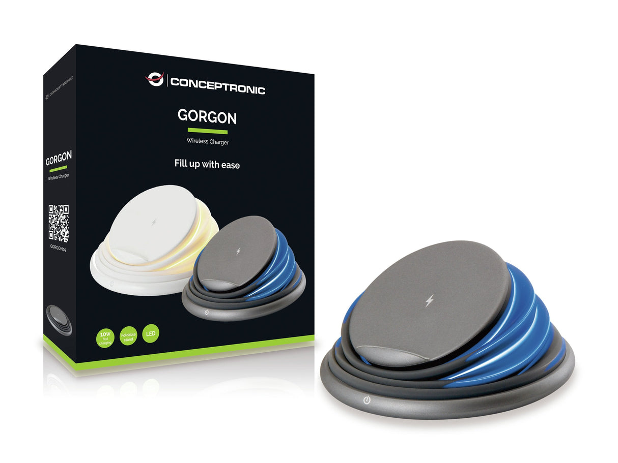 Conceptronic Cargador Inalambrico Qi 10w Soporte Plegable Grisâ Gorgon02g
