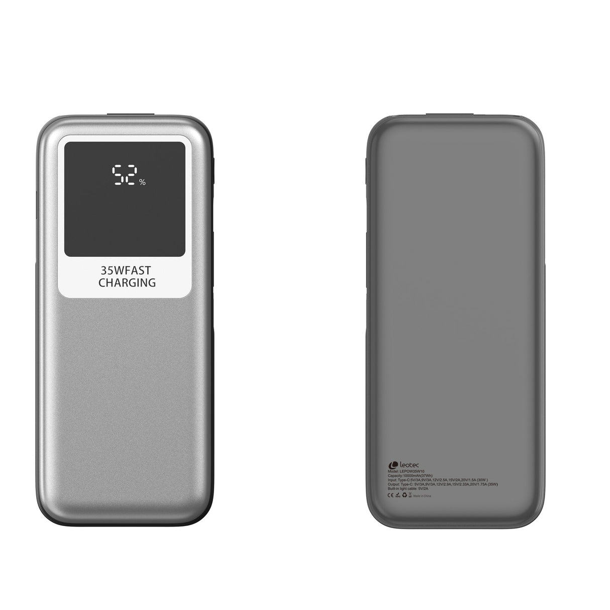 Powerbank 10000mah Leotec Lepow35w10s 35w Plata Y Gris Incluye Cable Usb Tipo-C Y Lightning