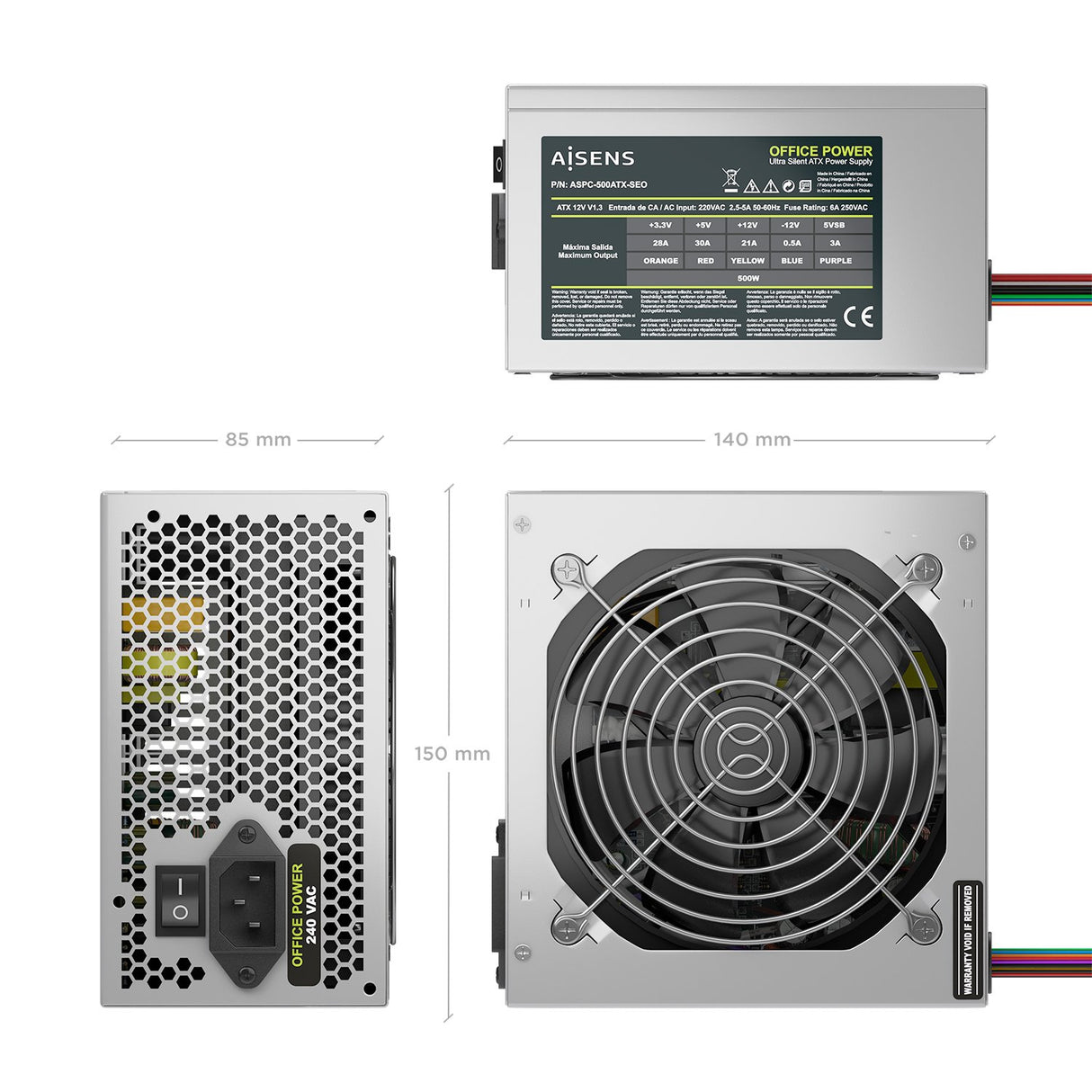 EAN 8435739904053 - AISENS ASPC-500ATX-SEO unidad de fuente de alimentación 20+4 pin ATX imagen 3