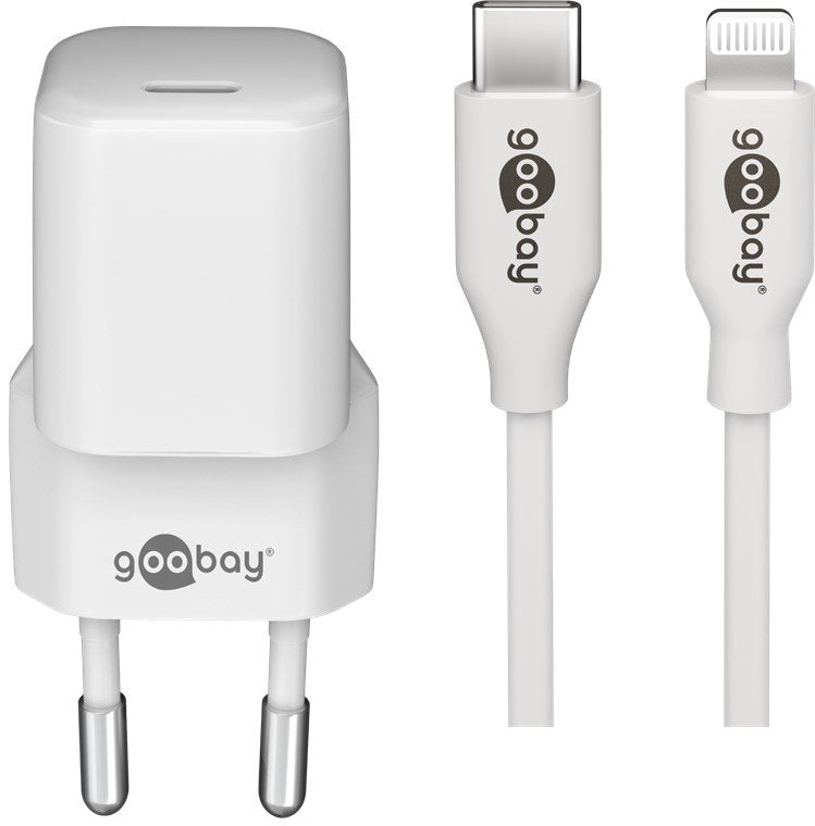 Goobay Juego De Carga Apple Lightning / Usb-C Pd 30 Vatios, Cargador Blanco, Cable De 1 Metro, Pd 64575