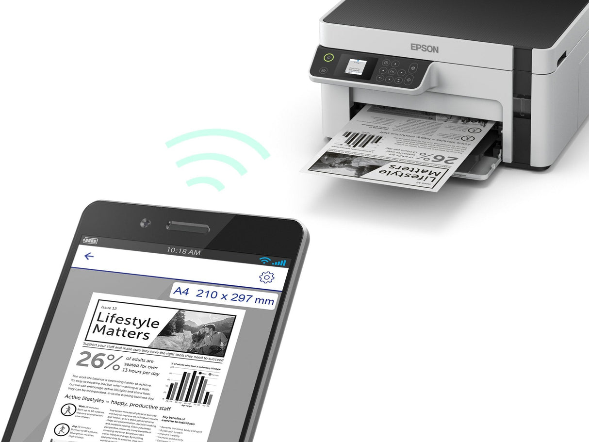 Impresora Epson Ecotank Mono M2120, 3 En 1, A4, 1200 X 2400 Ppp, 32 Ppm, Usb, Wi-Fi, 3 Aã±Os De Garantia Despues Del Registro.