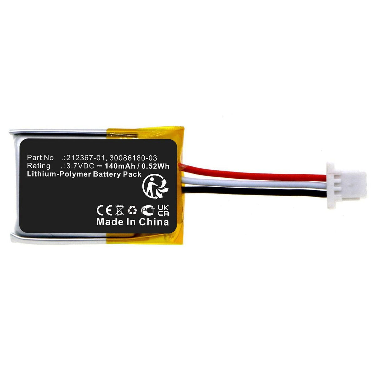 Battery 0.52wh Li-Polymer 3.7v 140mah, Black