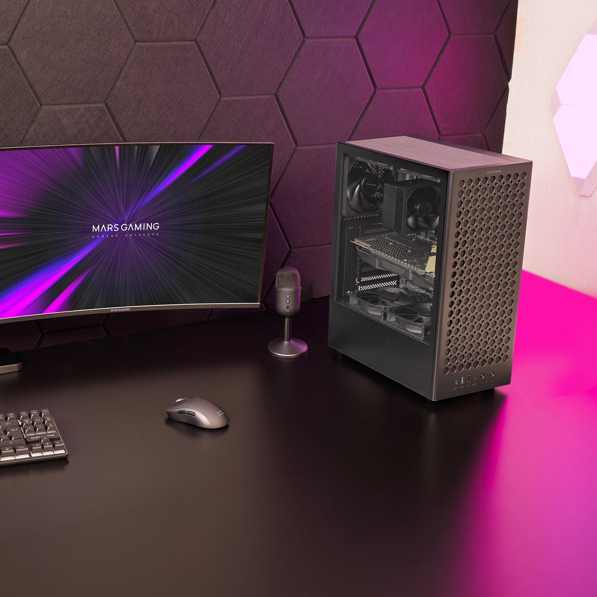 Caja Pc Atx Mars Gaming Mc-T800 Frontal Airdot Mesh 4x Ventiladores Fdb Cablehatch Usb-C Negro