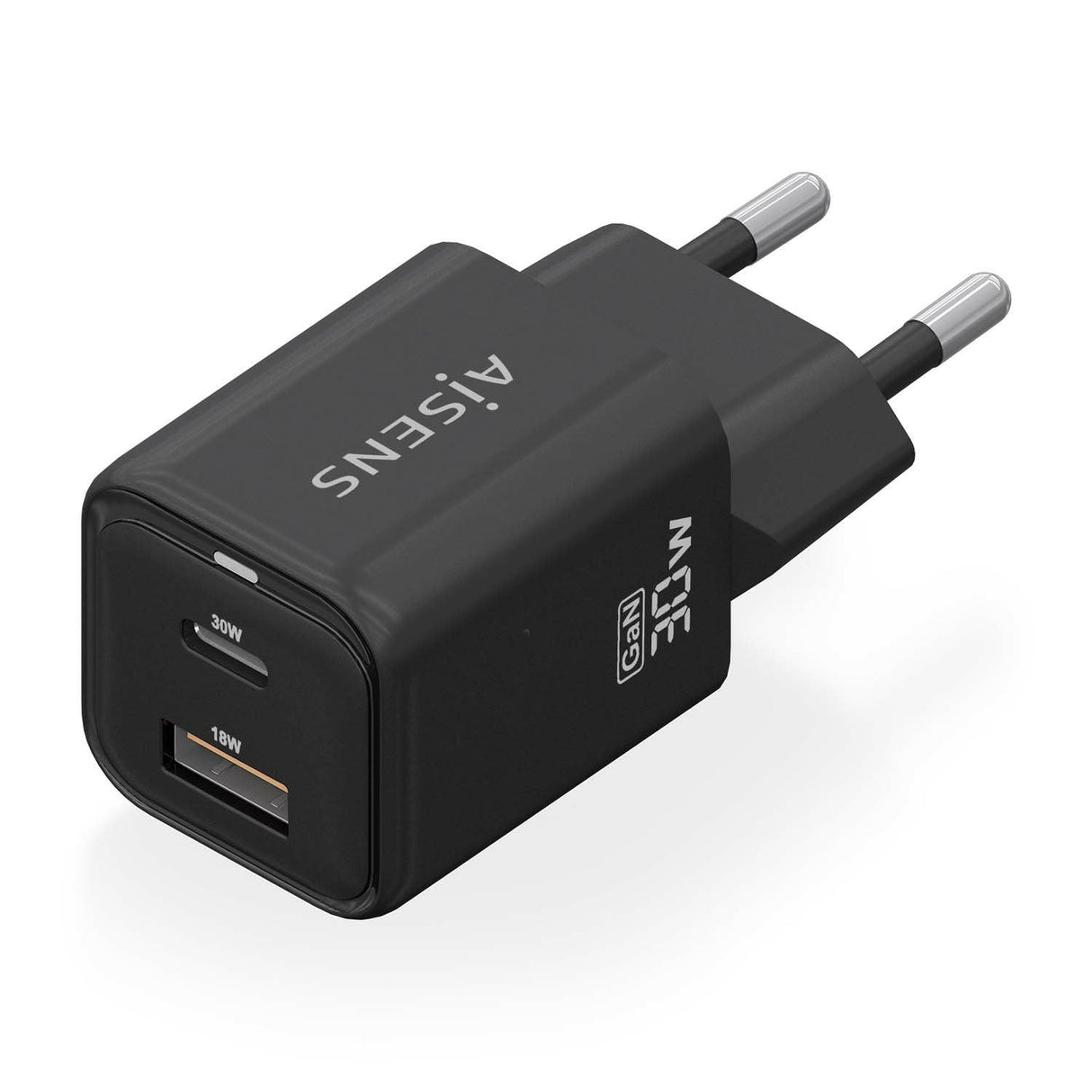 Aisens Cargador Gan 30w, 1xusb-C Pd3.0 Qc4.0, 1xusb-A Qc3.0, Negro