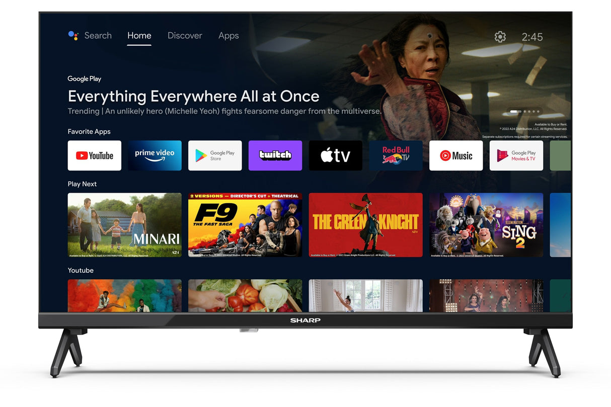 Sharp 24fh2ea 32 (81cm) Hd Ready Android Frameless Tv, Google Assistant