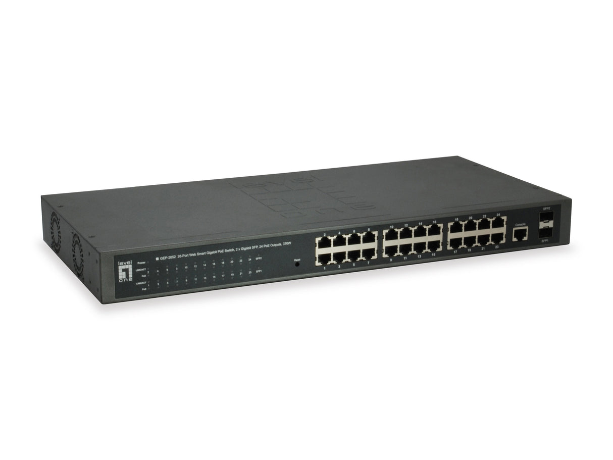 Levelone Switch 24x Ge Gep-2651 2xgsfp 370w 24xpoe+