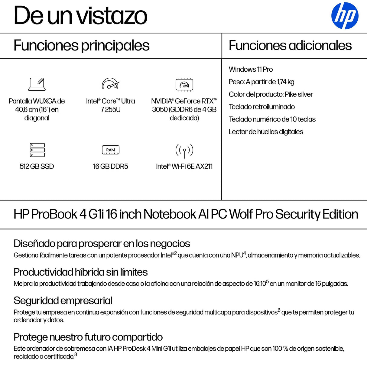 EAN 0199764324733 - HP ProBook 4 G1i AI PC Wolf Pro Security Edition Intel Core Ultra 7 255U Portátil 40,6 cm (16") WUXGA 16 imagen 4