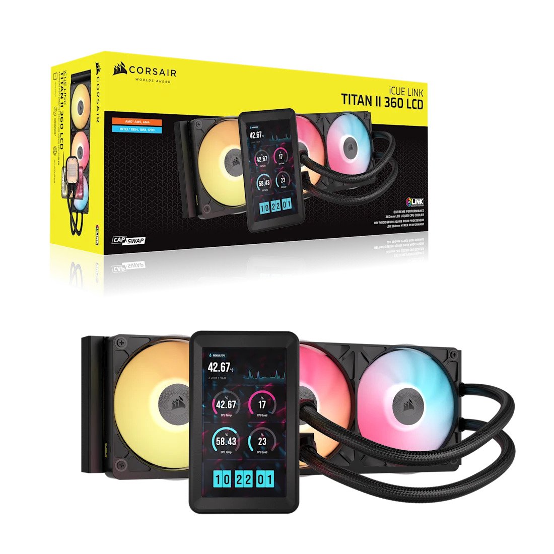 Refrigeracion Liquida Icue Link Titan Ii 360 Rx Lcd Black Corsair 360 Mm / Rgb / Intel 1851-1700 / Amd Am5-Am4 / 400-2100 Rpm /