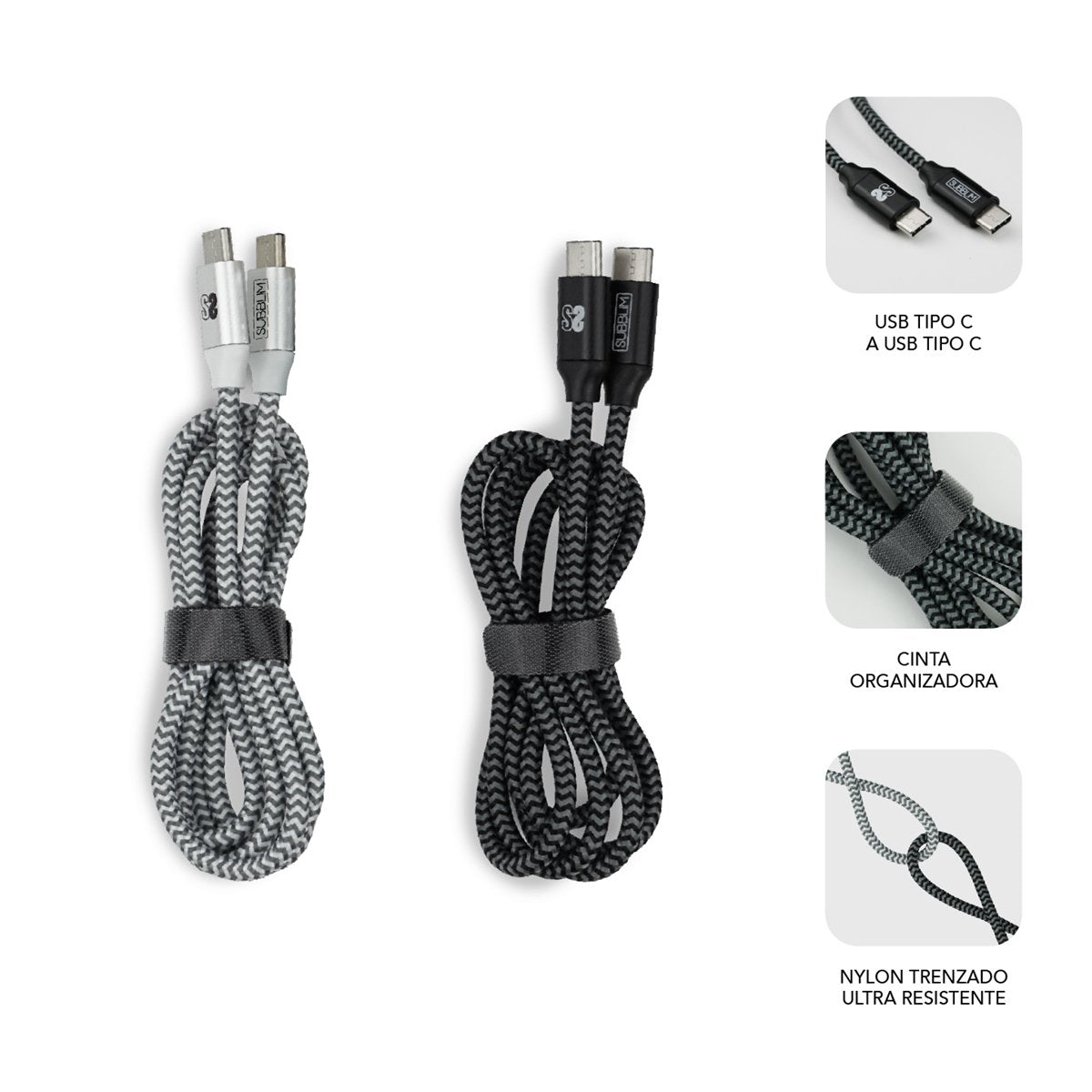 EAN 8436586740672 - SUBBLIM PACK 2 CABLES USB TIPO USB-C A USB-C 1 M BLACK/SILVER cable USB imagen 2