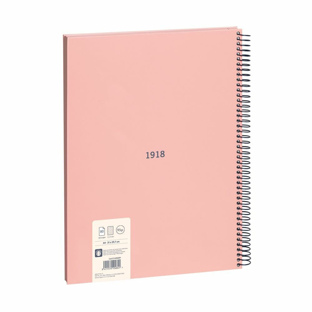 Milan Cuaderno Espiral Formato A4 Cuadricula 5x5mm - 80 Hojas De 95 Gr/M2 - Microperforado, 4 Taladros - Color Rosa