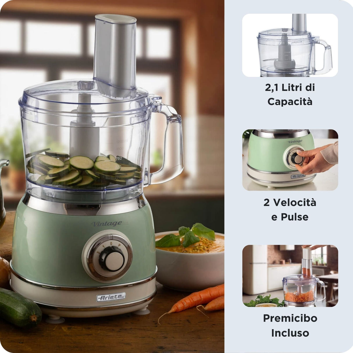 EAN 8003705124349 - Ariete Vintage Line 1781/04 robot de cocina 1000 W 2,1 L Verde imagen 4