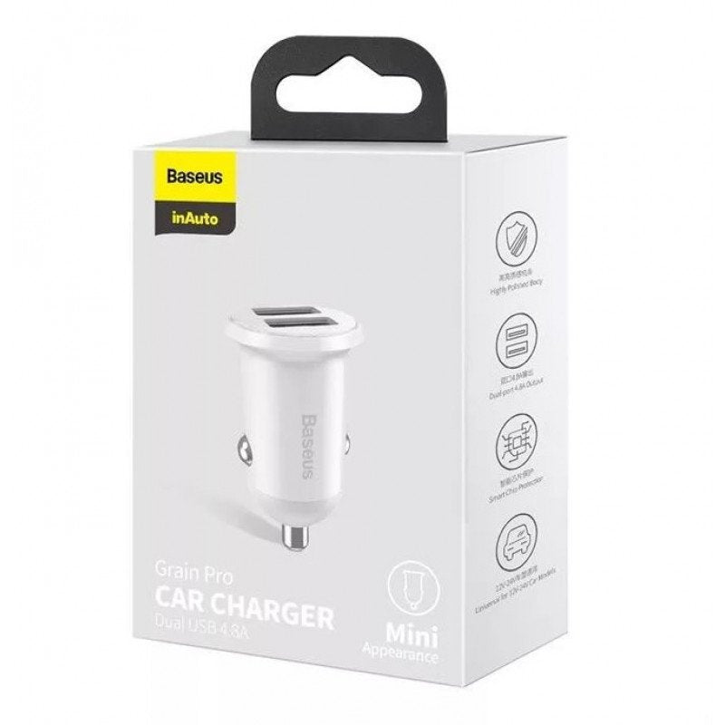 Baseus Car Charger Grain Pro Dual Usb 4.8a White (Ccallp-02)