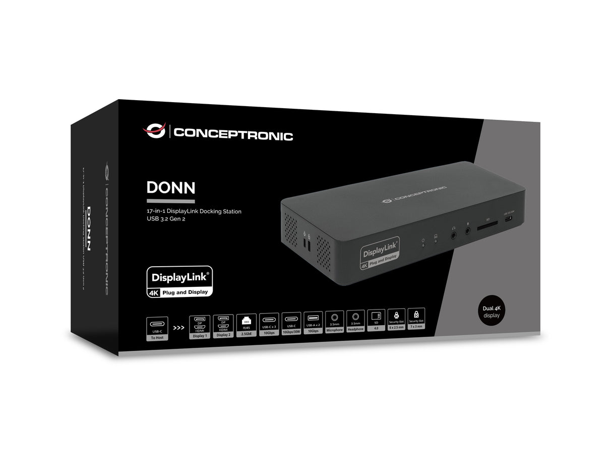 Docking Usb-C 17-In-1 Conceptronic 2xhdm 2xdp 2xusb-A 3.2 3xusb-C Audio In/Out Pd 96w 1xrj45 2.5gbe