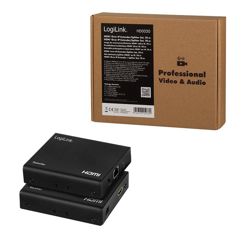 Logilink Hdmi Extender Splitter-Set Über Ip,70m,1x2-Port