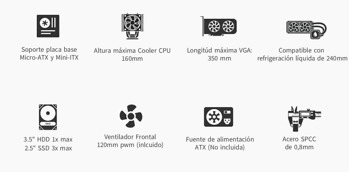 Coolbox Caja Matx Mp2 Negra Usb-C 3.2 Gen1 Ventilador 120 Pwm Full Metal S/Fte